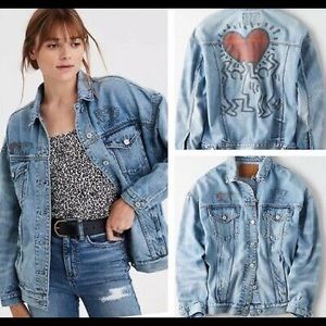 American Eagle X Keith Haring Oversized Denim Jacket (Size XS)